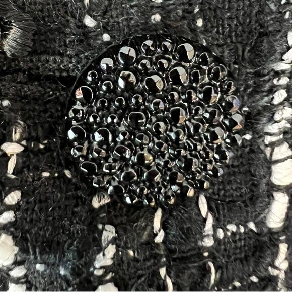 Rickie Freeman Teri Jon Tweed Black White Fringe wool blend Blazer Size 14 - Picture 7 of 16